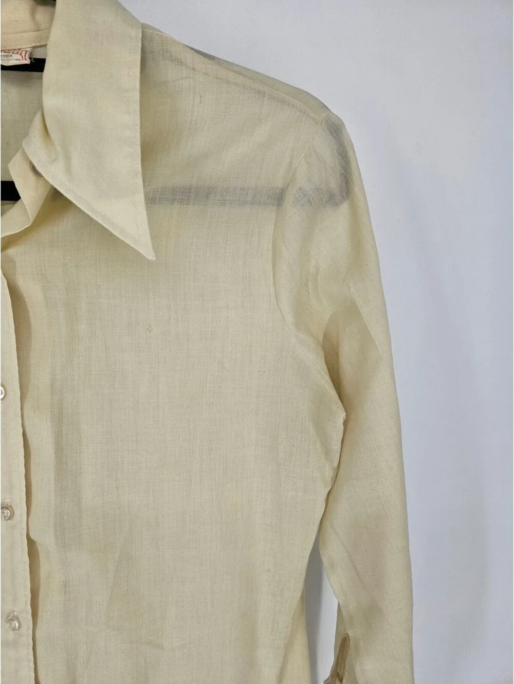 Vintage 1950s Womens Sz L Long Sleeve Button Up Shirt Combed Cotton Cream